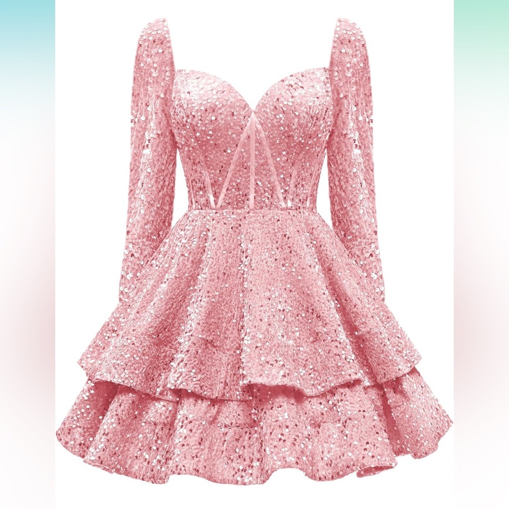 Pink Sequin Long Sleeve Dress
